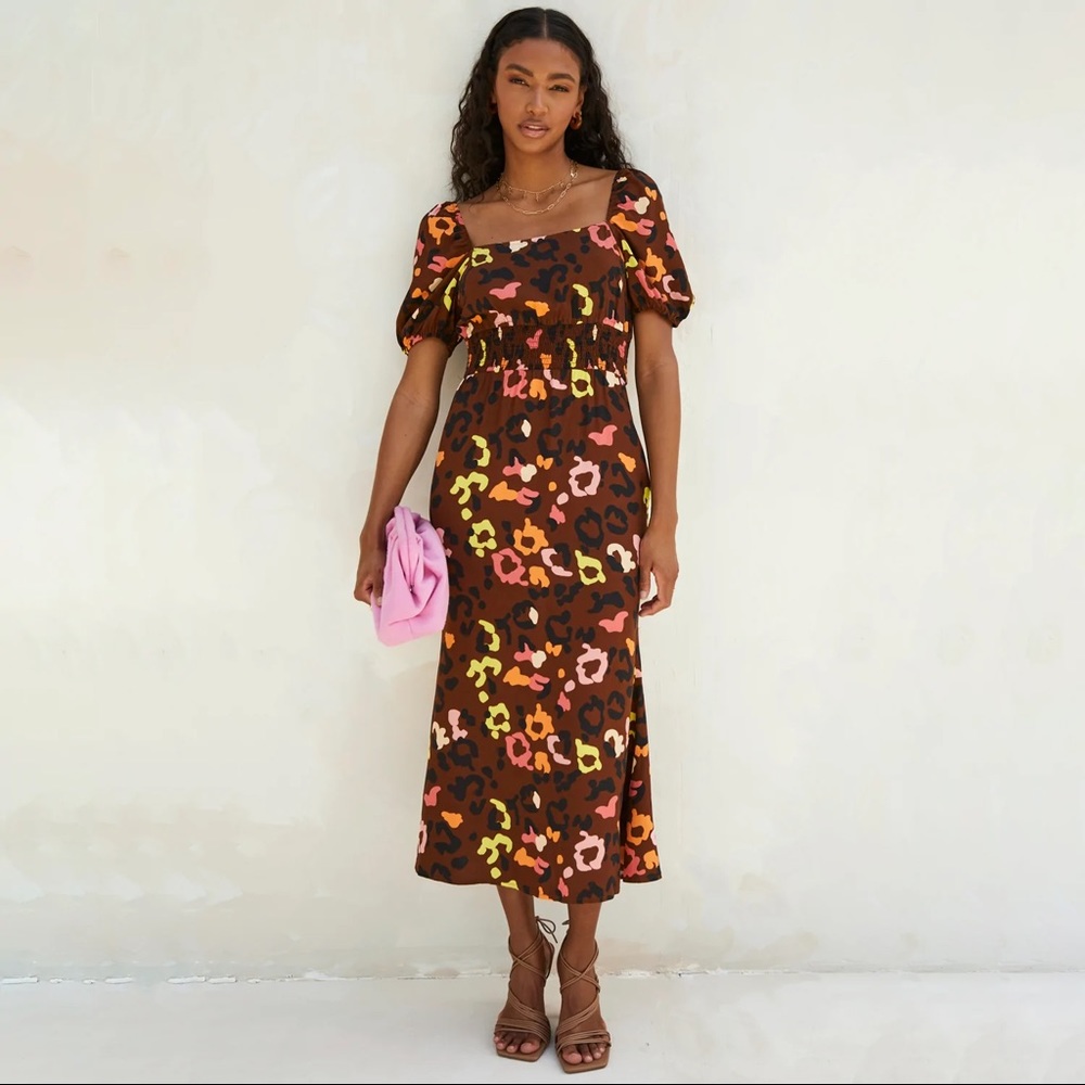 Never Fully Dressed 	Brown Animal Clara Midi Dress size 14